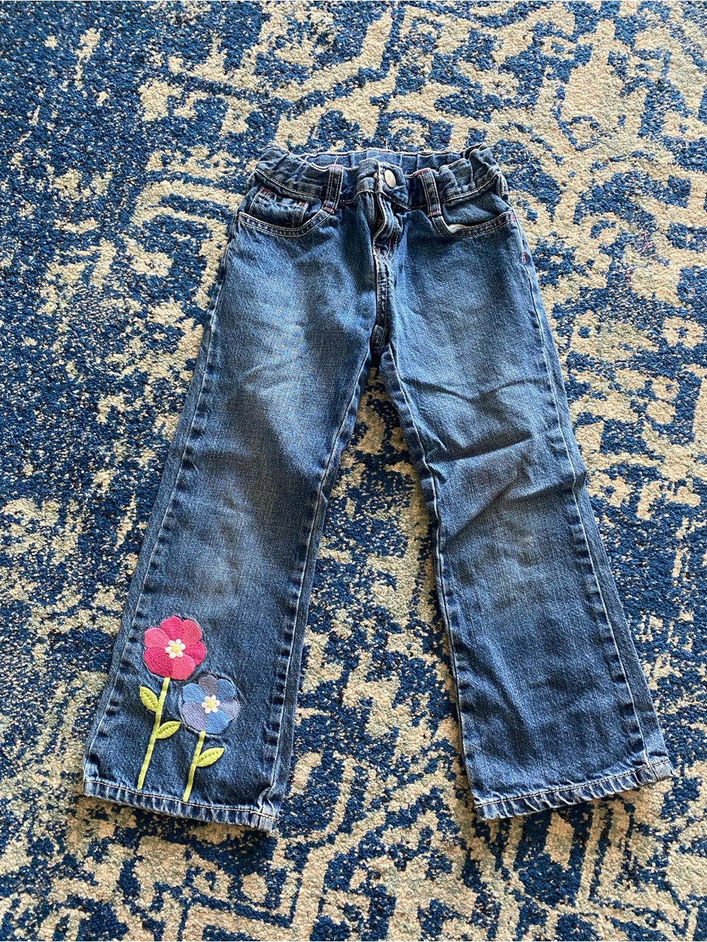 Gymboree Dark Blue Denim Jeans with Flower Appliqué